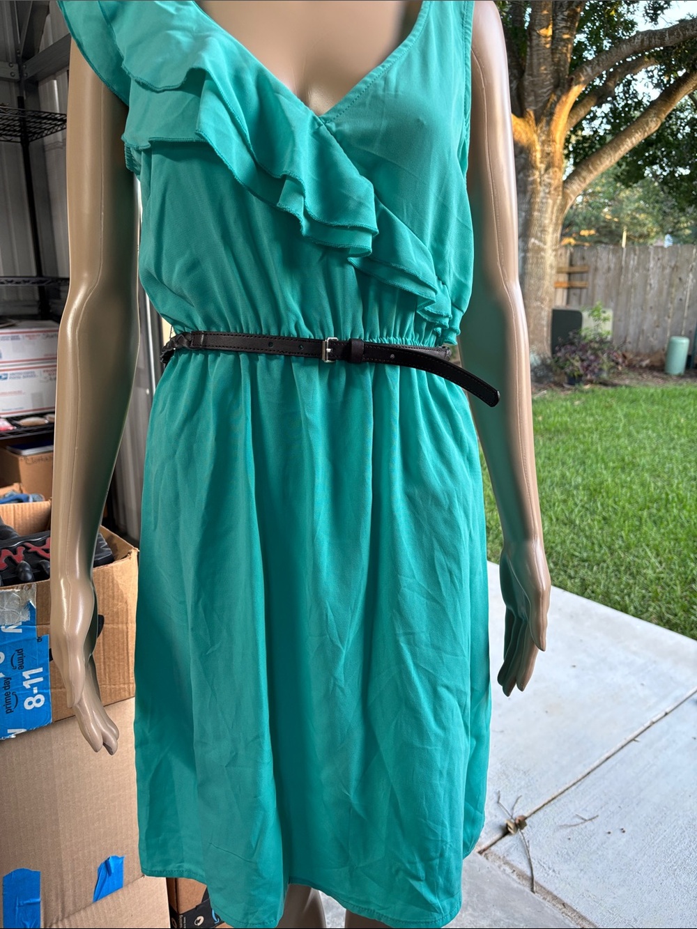 Studio Y Teal One-Shoulder Ruffle Dress